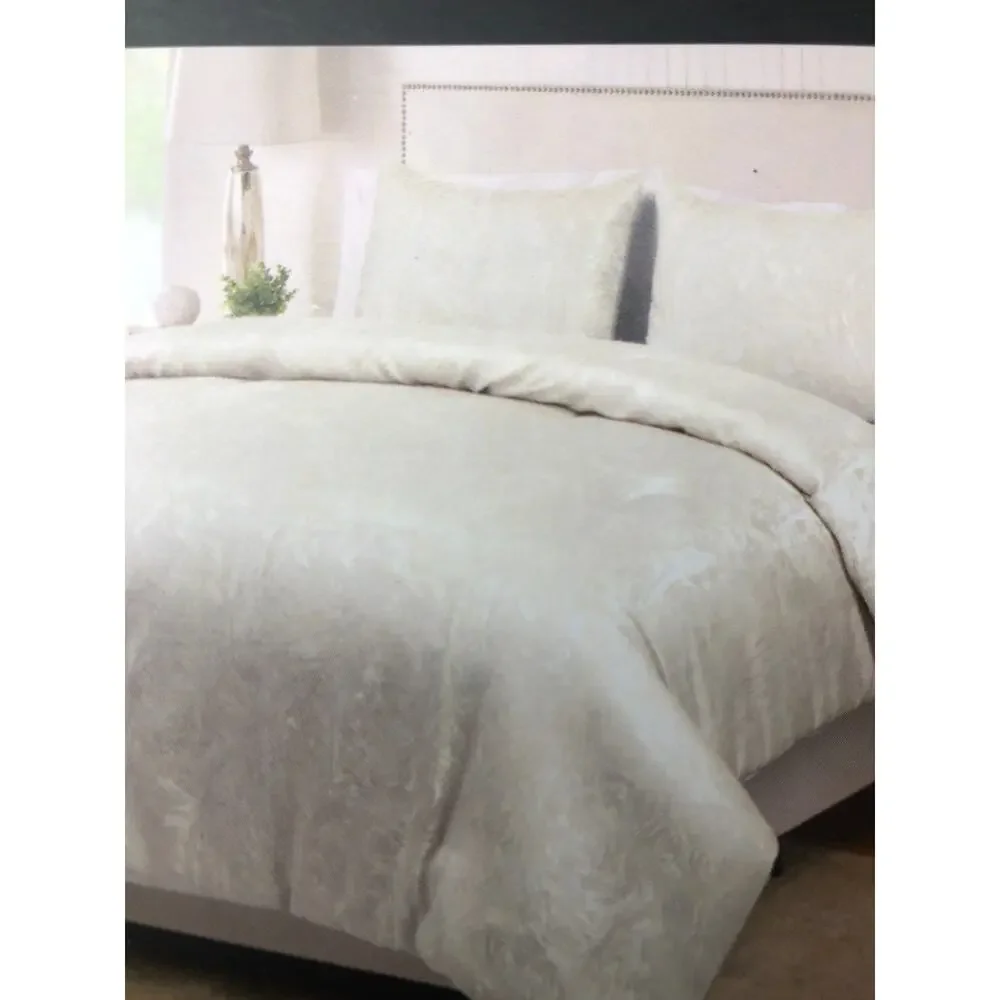 Nicole Miller Home 3 Piece Full Queen Duvet Set Beige Cream Two Tone Cover Shams